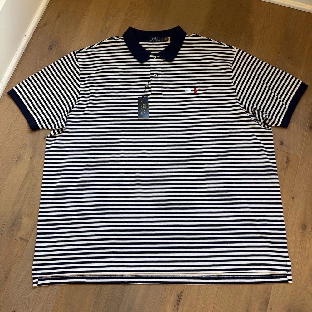 Polo Ralph Lauren Classic Navy & White Stripe Men's S/S Shirt 5XB Big Tall